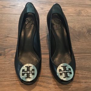 Tori Burch leather open toe wedges